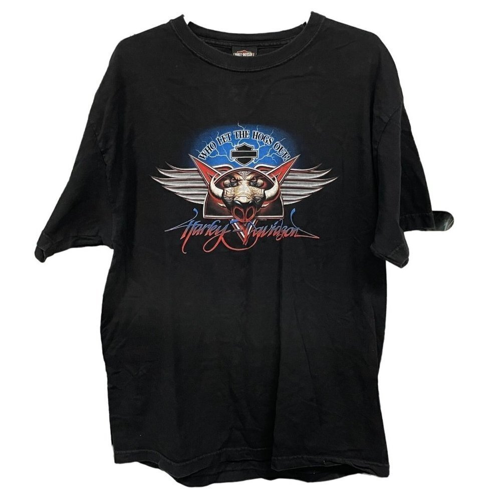 Vintage Harley Davidson Black T-shirt Who Let The Hogs Out Bowling Green KY